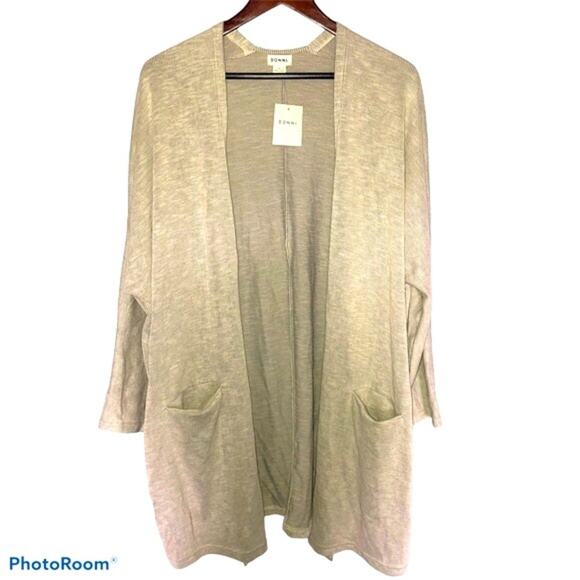 New Donni Cardigan Sweater XL oversized ribbed Neutral Oatmeal Stretch Pockets - Picture 1 of 8
